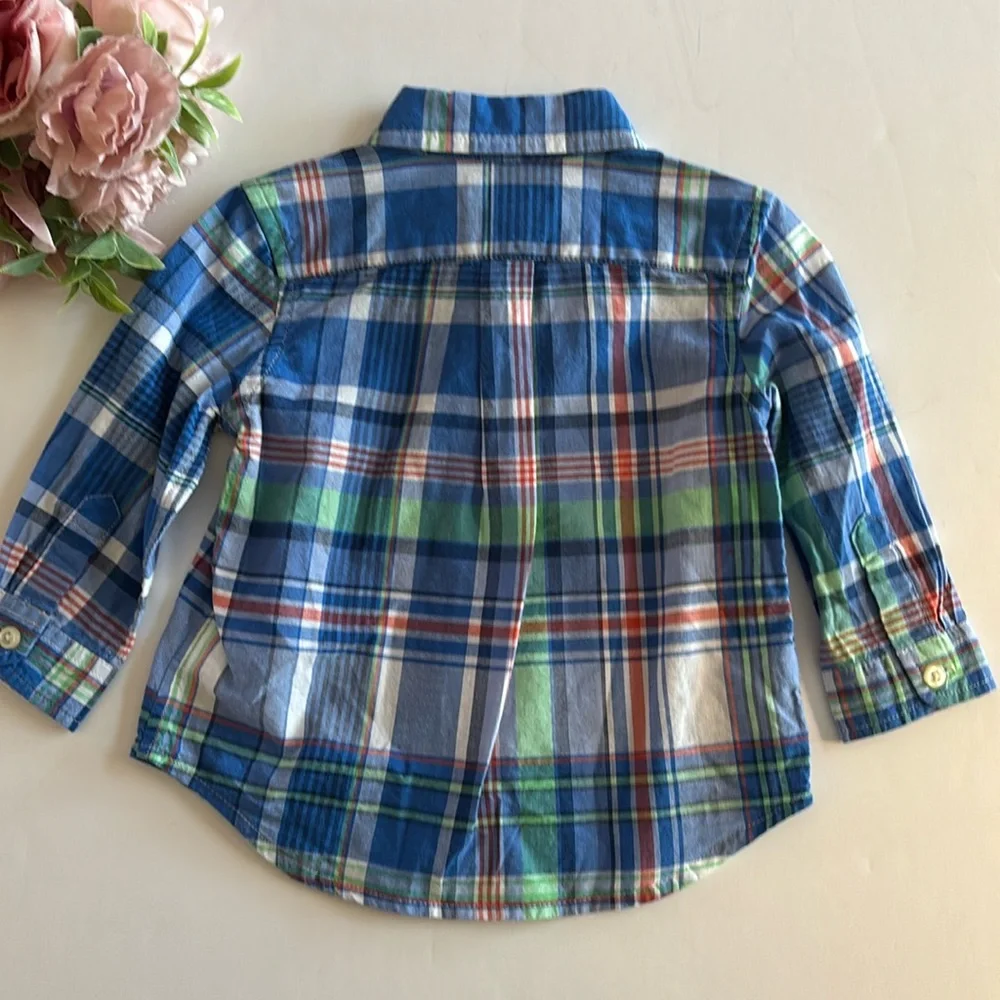 Ralph Lauren Baby Boy Blue Plaid 9M Button Down Shirt Ralph Lauren 9M Boys